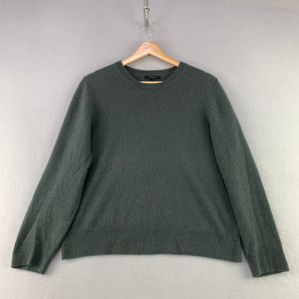 Quince Mongolian Cashmere Crewneck Sweater Womens Large Moss Green Cozy Heritage